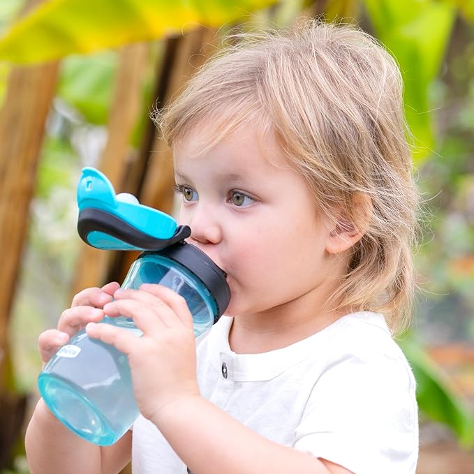 Chicco My Tumbler Open Rim Water Bottle with Free-Flow Spout 12oz. Spill Proof when Lid is Closed Flip-Up Carry Handle Top-Rack Dishwasher Safe Easy to Hold Toddler Cup Teal 2+ Years (Pack of 6)