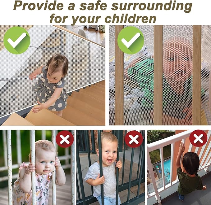 Banister Guard for Baby, Balcony Netting for Pets, 10ft x 3ft, Baby Safety Stairs Rail Net Provides Your Baby with a Environment, Baby Stair Net Fit for Child, Small Pet, Toy - Black
