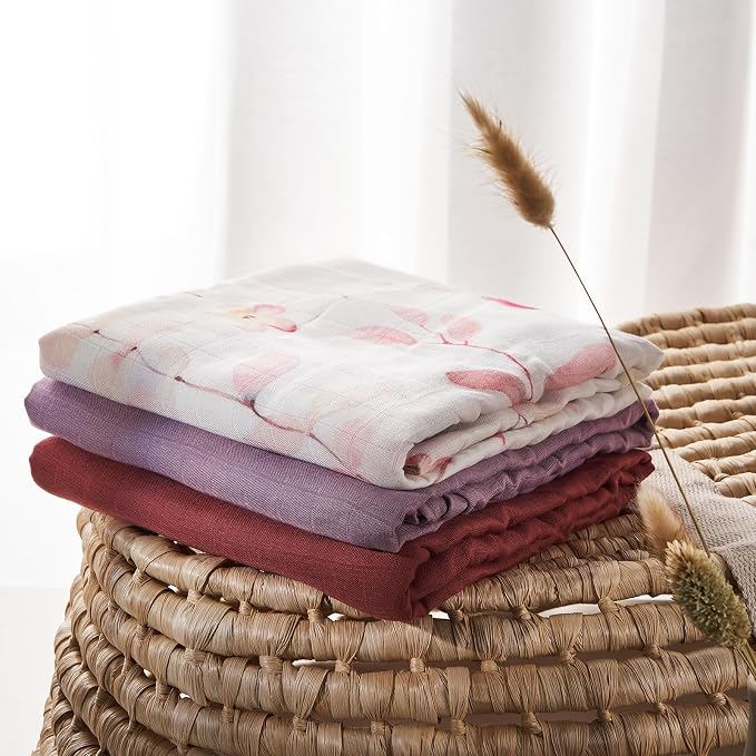 Insular Muslin Swaddle Blanket (Red&Purple&Pink Tree&Floral)