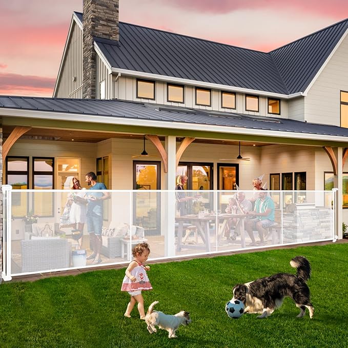 Retractable Baby Gates - 200" Extra Wide Retractable Dog Gate, 42" Extra Tall Mesh Gate Pet Gate with Support Rods, Long Child Safety Gate for Stairs Doorways Indoor Outdoor Large Openings - White