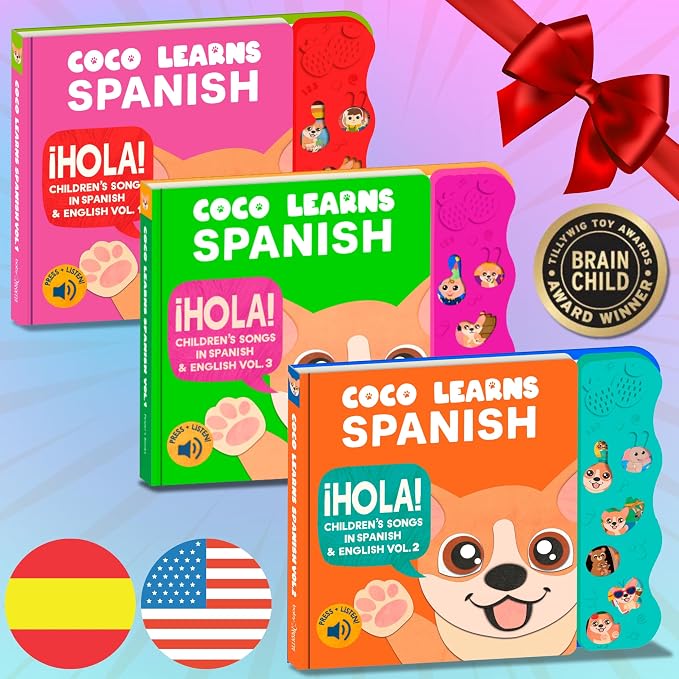 Coco Learns Spanish Vol. 2 — Interactive Sound Board Book for Toddlers 1-3, Bilingual English & Spanish Songs & Music, Talking Musical Book, Musical Toy Gift for Babies & Kids