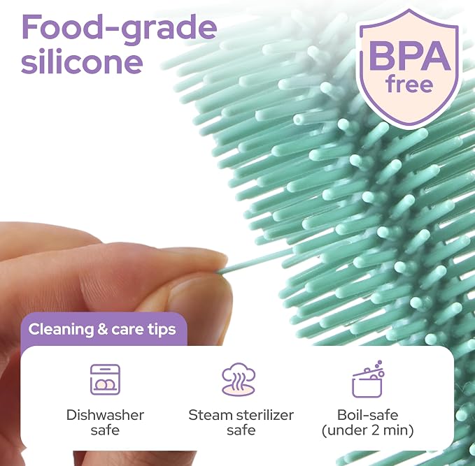 lalalark 7-in-1 Baby Bottle Brush Set, BPA Free Silicone Baby Bottle Cleaning Kit with No Scratch Dual-Headed Brush, Nipple Brush,Soap Dispenser & Drying Rack,Travel Cleaner Set with Storage Case,Mint
