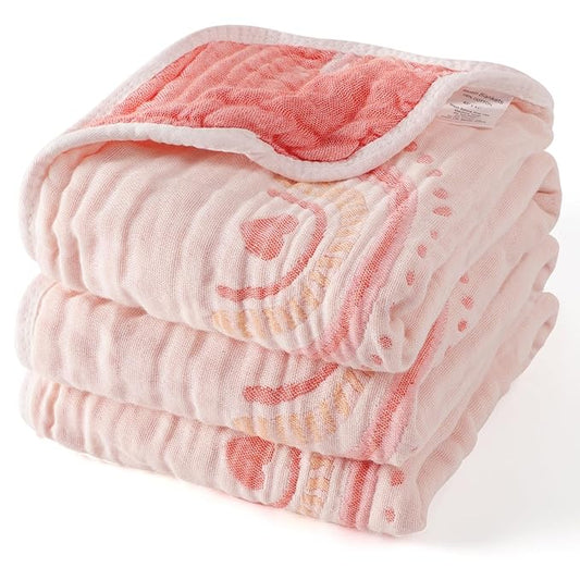 Cotton Muslin Baby Blanket Organic Comforter Reversible Neutral 6-Layer Soft 43.3"x41.3" for Newborn Infant Toddler Boys Girls, Daycare Receiving Swaddle Throw Quilt, Nursery Crib Bassinet Blanket