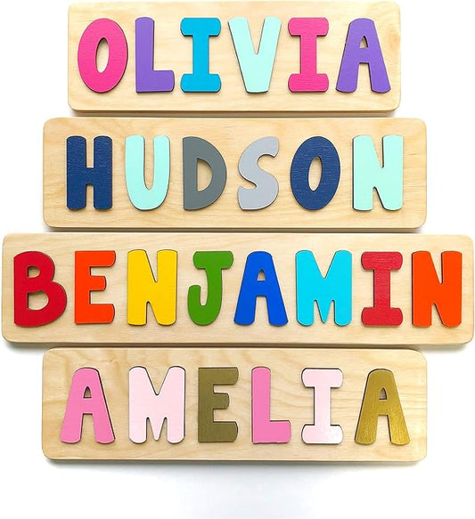 Personalized Wooden Name Puzzle for Kids, Handmade in USA by Bloom Owl, Custom Baby Gifts for Boys and Girls Easter or First Birthday, Montessori Toys for Toddlers 1-3, Baby Puzzle