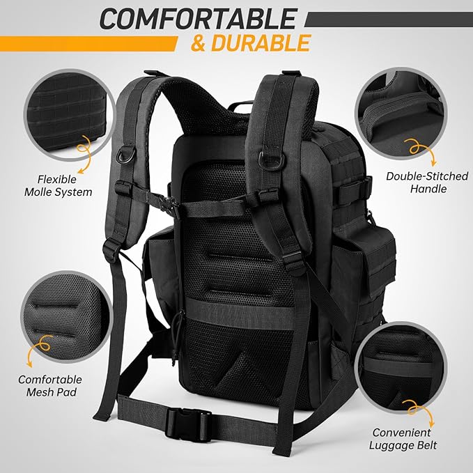 SHARKMOUTH Dad Diaper Bag for Men - Military Baby Backpack with Patches for Hiking Travel Camping Trips - Baby Shower Gifts Black
