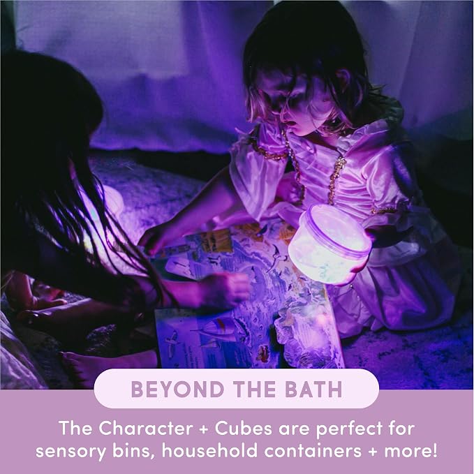 Glo Pals Water-Activated Light-Up Sensory Bath Toy Character and 6 Cubes for Bathtime and Sensory Play, Lumi, Glows Purple