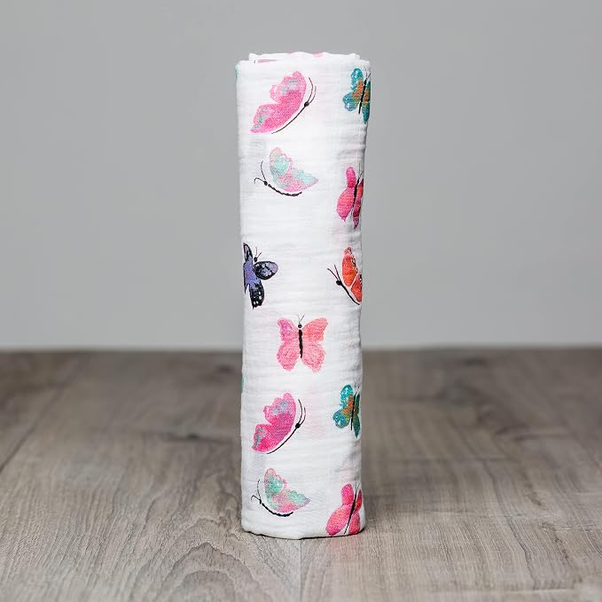 Lulujo Baby Swaddle Blanket| Unisex Softest 100% Cotton Muslin Swaddle Blanket| Neutral Receiving Blanket for Girls & Boys | 47in x 47in Butterfly