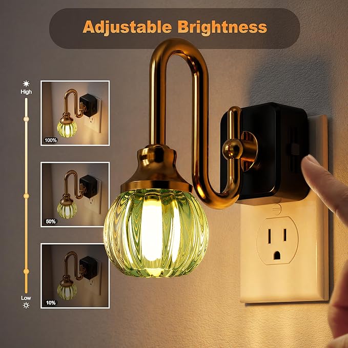 JandCase Night Light, Night Lights Plug into Wall, Green Tulip LED Nightlight, 0-100 LM Dimmable Nightlights, Dusk to Dawn Sensor, 1W Vintage Nite Light for Bathroom Hallway Gift Decor, 1 Pack