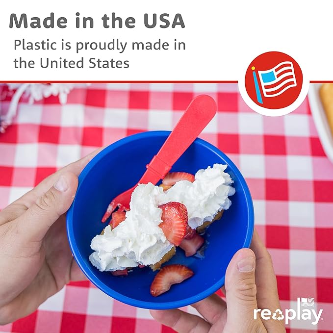 Re-Play Toddler Forks and Spoons Set - 4x4 Toddler Utensils Set - Dishwasher and Microwave Safe - Made in USA - Set of 8-5.8" x 1.2" x 0.2" - Tulip