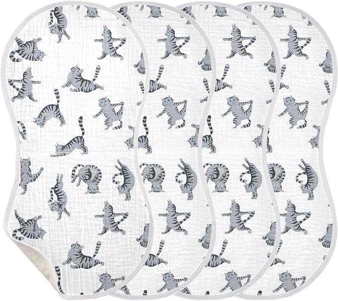 Yoga Tabby Cat Cute Kitten Muslin Burp Cloths for Baby 4 Pack Soft 100% Cotton Baby Washcloths Bibs for Boy Girl