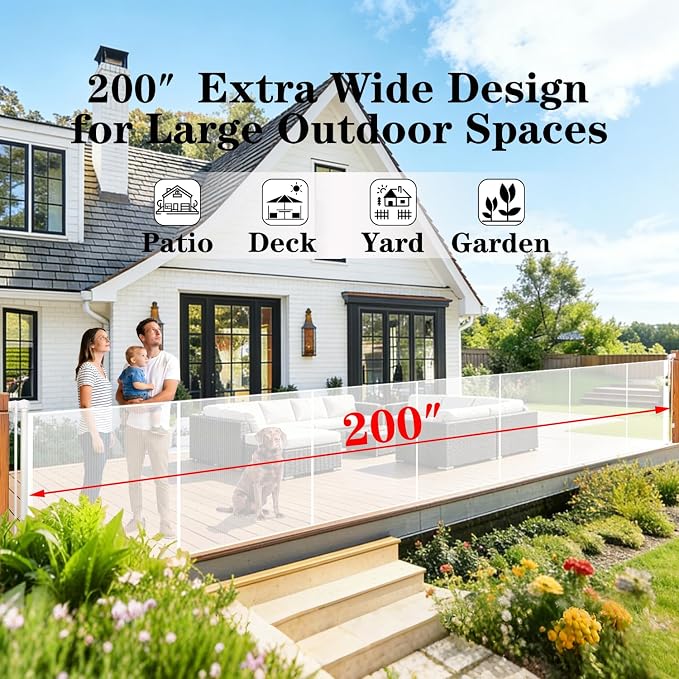 200'' Extra Wide Retractable Baby Gates for Large Opening, 42" Tall Retractable Dog Pet Gate with Support Rods, Long Mesh Screen Child Safety Gate for Garage Doorways Deck Stairs Yard Outdoor Indoor