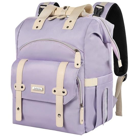 Jiefeike Diaper Bag Backpack,Purple Travel Backpack for Dad Mom Boys Girls,Insulated Pockets Portable Baby Nappy Bags RFID Anti-Theft Water-Resistant Pocket Stroller Straps