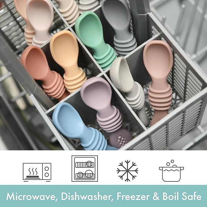 PrimaStella Silicone Chew Spoon 6-Piece Set | First Stage Feeding Spoons | Baby Led Weaning Supplies | BPA Free | Dishwasher and Boil Safe