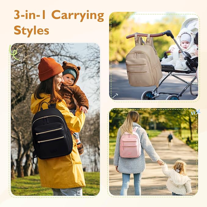 mommore Neoprene Diaper Bag Backpack Small Baby Bag Travel Mini Diaper Backpack for Newborn with Insulated Pockets, Stroller Straps