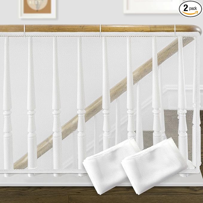 2 Pack Banister Guard for Baby 10ft x 2.6ft Child Safety Net Balcony Stair Railing Proof Mesh for Kids, Toys, Pets, White