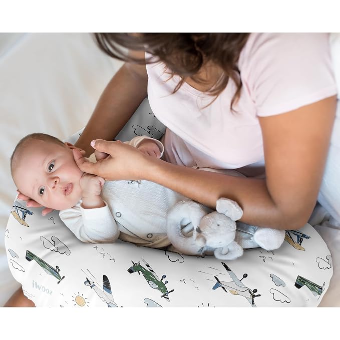 Sweet Jojo Designs Green Vintage Airplane Boy Nursing Pillow Cover, Baby Breastfeeding Slipcover for Infant, Newborn, Nursery, Bottle or Breast Feeding Pillowcase (Pillow NOT Included) Transportation