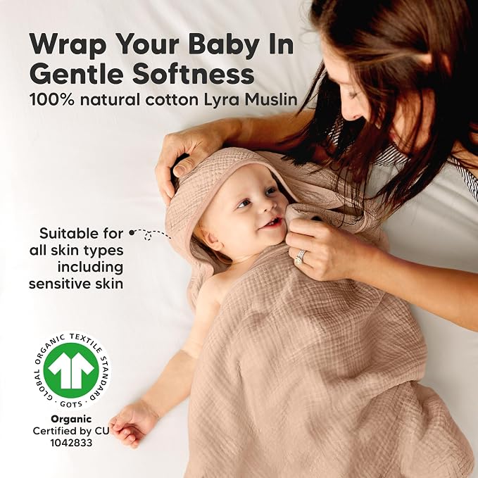 KeaBabies 2-Pack Muslin Baby Bath Towels with Hood for Girls, Boys and Baby Hair Brush - 100% Cotton Hooded Bath Towel, Soft & Absorbent for Toddlers, Baby Brush with Soft Goat Bristles