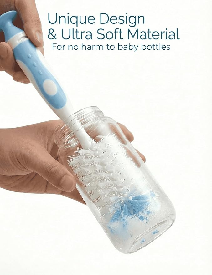 Baby Bottle Brush Set, Bottle Cleaner,2Pcs Bottle Brush with Stand, 2 Hidden Nipple Brush, 2 Straw Brush, 1 Lid Brush, Nylon Bottles Brush Cleaner for Baby Bottle, BPA-Free(Blue)