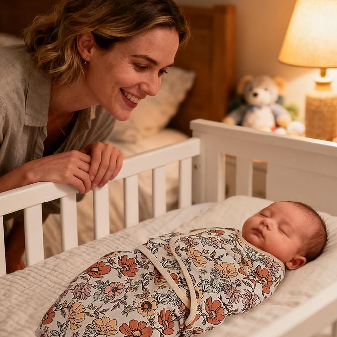Baby Swaddles for Newborn Organic Cotton,Soft & Snug Newborn Velcro Swaddle 3-6 Months Sleep Sack Helps Calm Startle Reflex, 2-Pack Wrap Nursery Swaddling Blankets Retro Floral