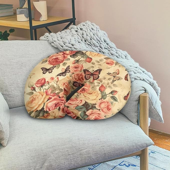 Butterfly Rose Nursing Pillow Cover for Maternity Mom, Stretchy Breathable Breastfeeding Bottle Feeding Pillow Cover Universal for Most Standard Nursing Pillow Washable