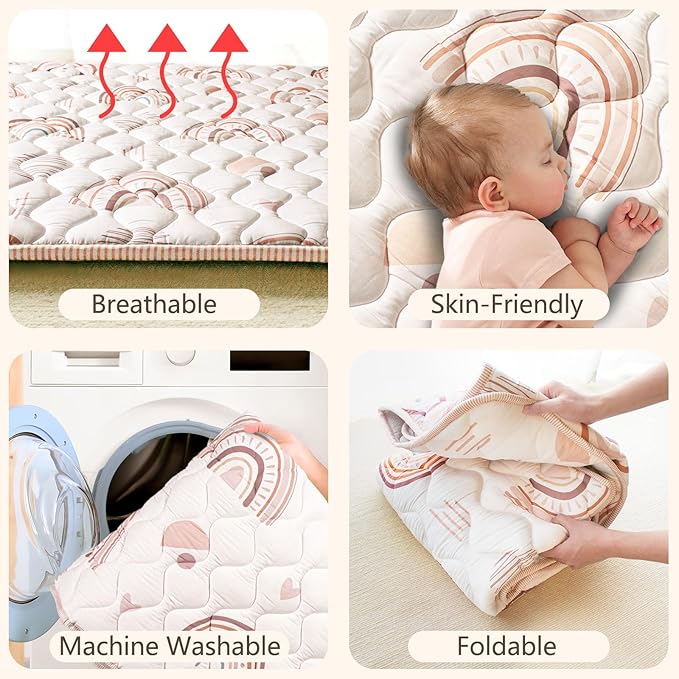 Baby Play Mats for Floor, 71?�x59??Upgraded Thickness & Larger Super Soft Playmat for Babies and Toddlers, Foldable Washable, Upgrade Anti-Slip Crawling Mat for Playpen(Boho Rainbow)