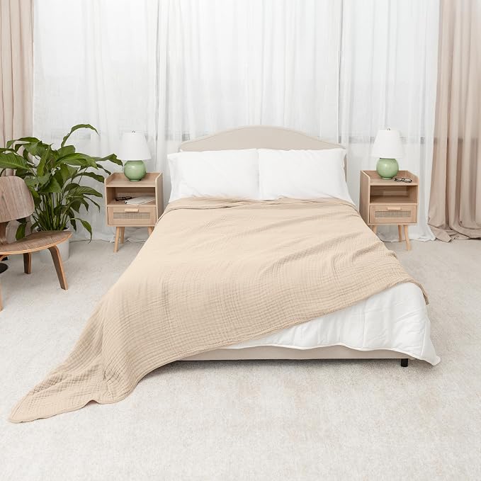 Comfy Cubs Muslin Blanket for Adults King 108" x 90" - 6 Layer Soft, Breathable & Lightweight Muslin Adult Blanket - Machine Washable & Designed in The US Bedding for All Seasons - Sand