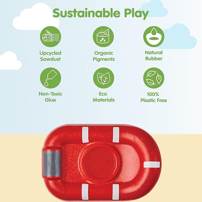 PlanToys® Wooden Whitewater Raft | Waterproof Bath and Water Play Toy | Montessori Toy for Imaginative Play, Coordination and Sensory Development | Eco Friendly Floating Toy