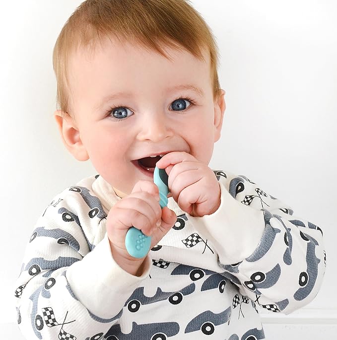 PrimaStella Silicone Chew Spoon Set for Babies and Toddlers | Safety Tested | BPA Free | Baby Spoon 6 Pack (Blue/Green)