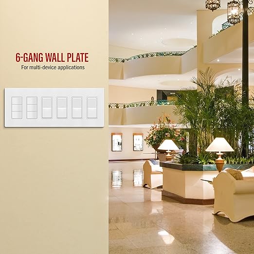 ENERLITES Screwless Decorator Wall Plate Child Safe Outlet Covers, Size 6-Gang 4.68" H x 12.00??L, Unbreakable Polycarbonate Thermoplastic, SI8836-W, Glossy, White