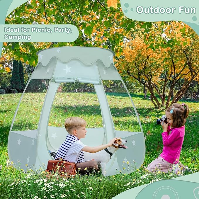 Baby Ball Pit for Toddler with 50 Balls, Kids Pop Up Play Tent for Girls, Princess Toys Gifts for Children Indoor & Outdoor Playhouse (Celadon: Gray/White/Babyblue, 109x90cm/50 Balls)