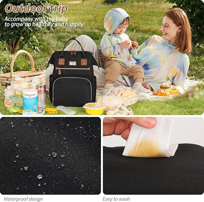 Diaper Bag Backpack:Baby Bag Large Tote Diaper bag for Boys and Girls, Men's Diaper Backpack, Women's Shoulder Mommy Bag, 2 Kids Nappy bag for mom and dad Black