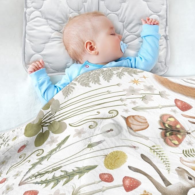 Ollabaky Squirrel Owl Mushrooms Baby Blanket for Boys Girls Cotton Throw Blanket Swaddle Blanket for Crib Stroller Nursery Receiving Blanket Infant Toddler Unisex 30"x40"