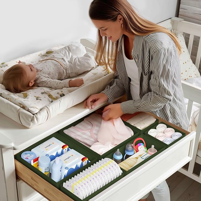 DIMJ Drawer Organizer Clothes - 20 Pack Closet Drawer Organizer Bins for Baby Clothes Storage, Fabric Dresser Organizer for Nursery Bedroom, Foldable Small Drawer Dividers for Underwear Socks