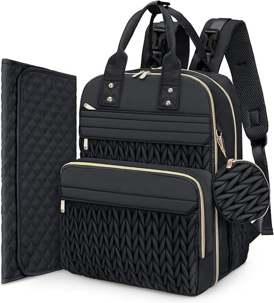 CandyHome Diaper Bag Backpack, Waterproof Stylish Baby Bag with Changing Pad, Large Capacity Travel Essentials Baby Diaper Bag with USB Port, Stroller Straps & Pacifier Case (Black)