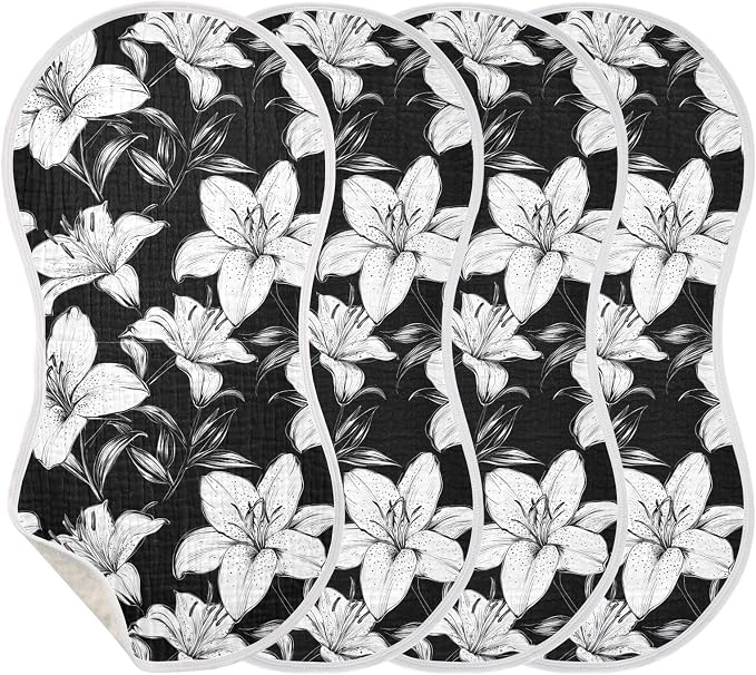 vvfelixl Muslin Burp Cloths Black White Lily Baby Washcloths for Baby Girl Boys 2 Pack