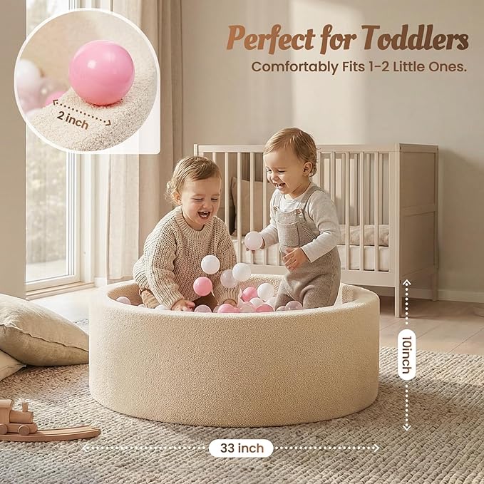 Baby Foam Ball Pit Teddy-Velvet: Ultra-Soft Ball Pit for Toddlers for Indoor Outdoor - Kids Play Toys for Playpen - Ideal Gifts for 1-3 Year Girls Boys（Excluding Balls）
