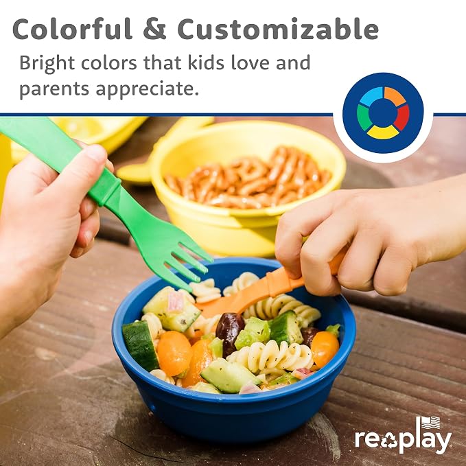 Re-Play Toddler Forks and Spoons Set - 4x4 Utensils Set for Kids - Dishwasher and Microwave Safe - Made in USA - Set of 8-5.8" x 1.2" x 0.2" - Spring