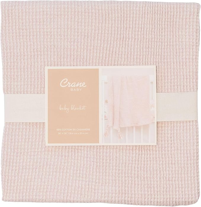 Crane Baby Dusty Rose Luxe Blanket, Soft Cotton Nursery and Stroller Blanket, Cotton and Cashmere, 36" x 36"