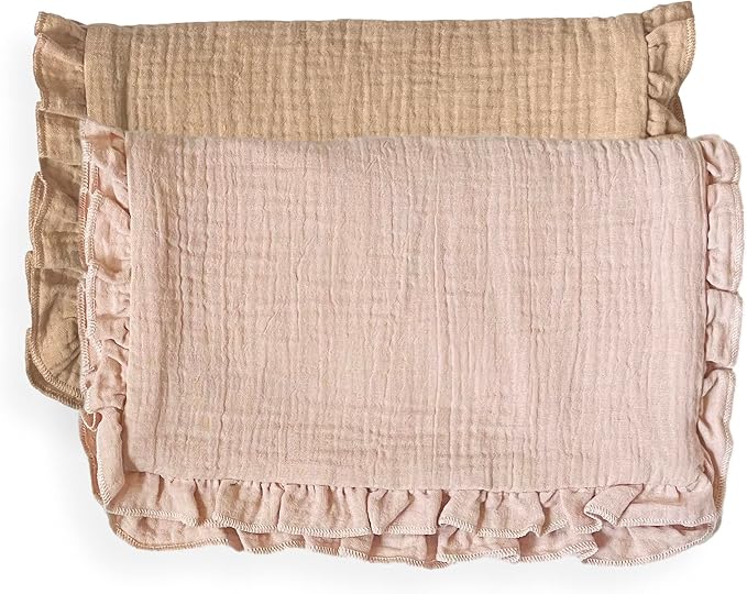 Leyl&Ari Baby Girl Newborn Essentials | Baby Girl Gift | Ruffle Muslin Burp Rags (Dusty Rose & Sand Set)