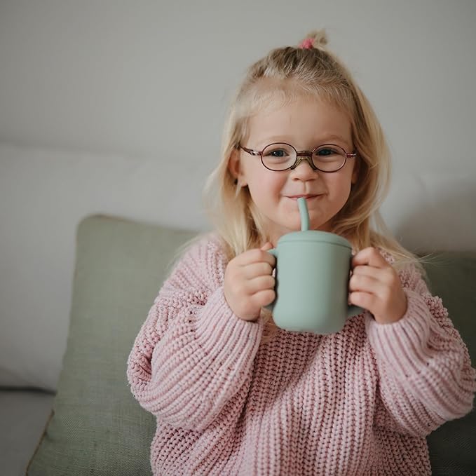 mushie 100% Silicone Training Cup & Straw for Toddlers | 6 Months+ (Dried Thyme)