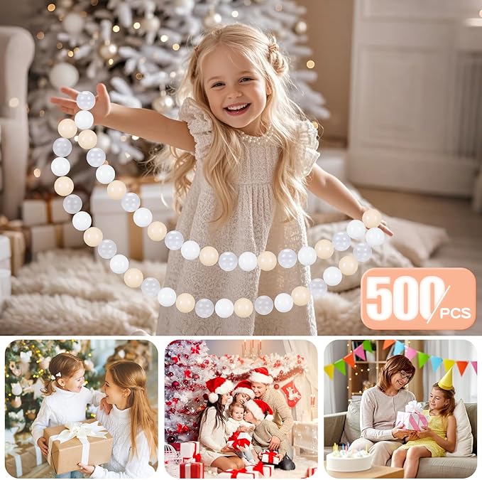 GOGOSO Balls for Ball Pit - Plastic Ball for Toddlers 1-3, Baby Kids Ball Pool Decoration 50 100 200 300 500 1000 (A White+Beige+Clear, 500 Balls)