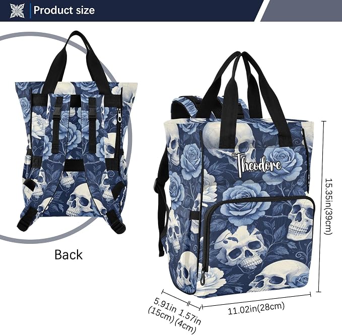 Personalized Cracked Skull Rose Diaper Bag Large Cap Insul Mom Dad