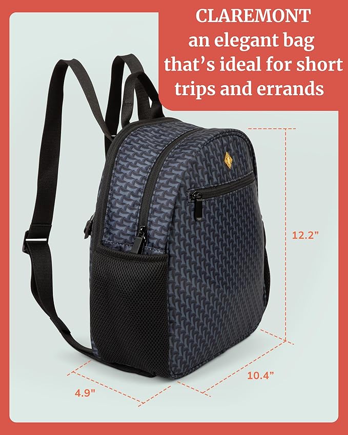 IDAHO JONES Small Diaper Bag, Mini Diaper Backpack - Spacious and Sleek - Stroller Straps and Changing Mat Included - Claremont
