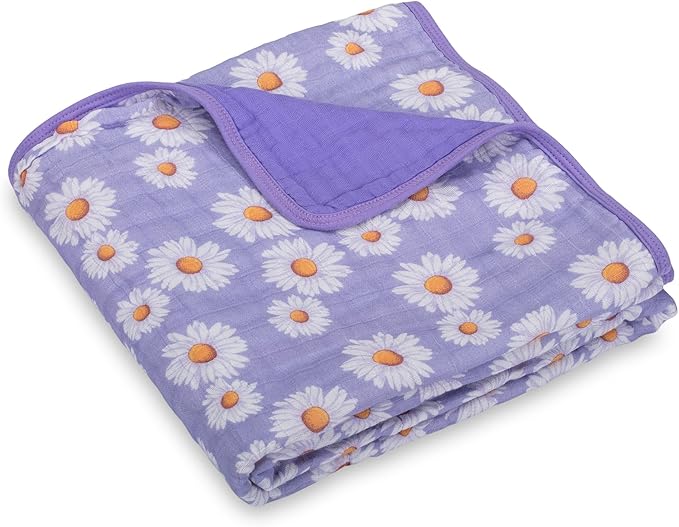 LollyBanks Muslin Baby Blanket, 100% Cotton Muslin Quilt for Girls, 47 x 47 Inches Toddler Blanket, Cozy 6 Layers Baby Blanket, Soft and Breathable Baby Quilt, Baby Essentials, Registry (Daisy Print)
