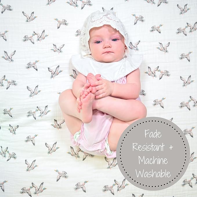 LollyBanks Muslin Swaddle Blankets, 100% Cotton Newborn Blanket for Boys and Girls, 47 x 47 Inches Lightweight and Breathable Baby Swaddle Blanket, Baby Essentials, Registry (Mallard Duck Prints)