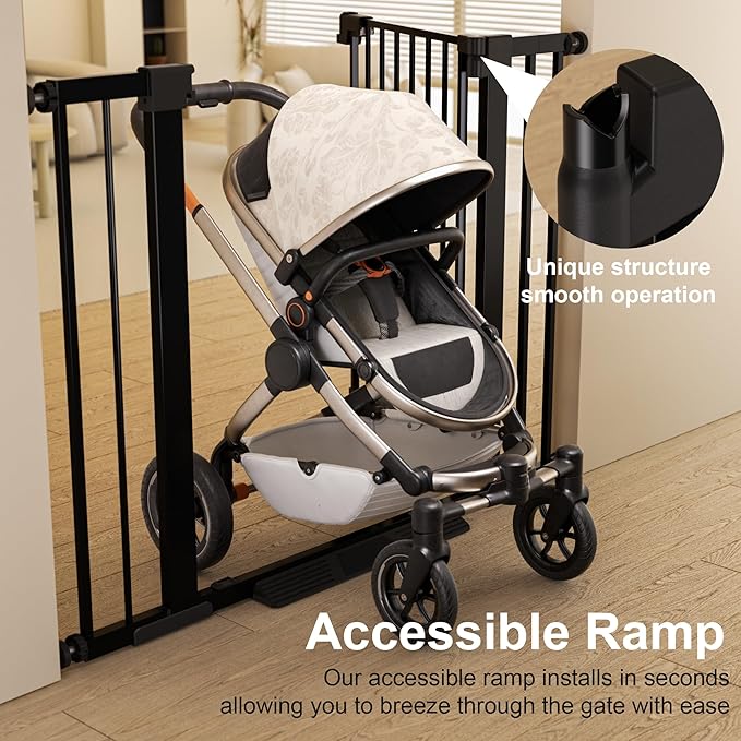 29-46 inches Metal Baby Gate for Stairs/Doorways, 30 inches Tall Pressure Mounted Pet Gates, Auto-Close Child Safety Gate, No Drilling Easy Walk-Through Dog Gate Indoor, Black