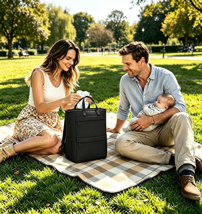 Diaper Bag Backpack, Large Baby Diaper Bag with Changing Pad, Baby Bag for Mom with Quick-access Insulated Pockets, Lightweight Multipurpose Travel Backpack (Black)