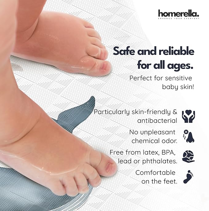 Bathtub Mat Non Slip Anti Mold for Kids 40x16 - homerella® Bath Mat for Tub, BPA Free, Incl. 2 Hooks, Washable Shower Mat Non Slip Anti Mold, Shower Mats for Inside Shower, EU Certified
