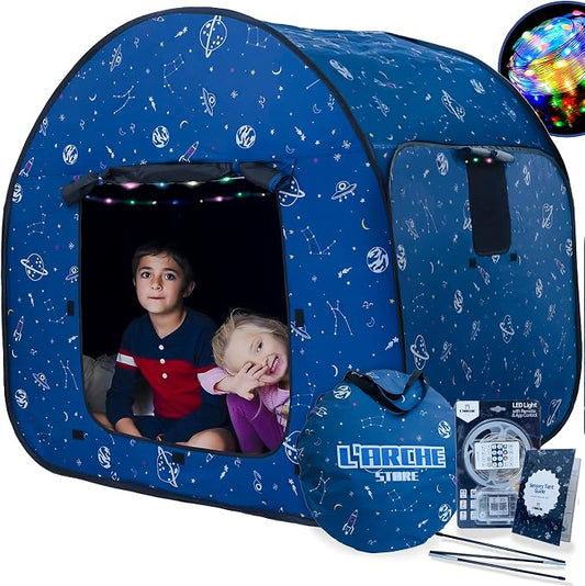 L’ARCHE Sensory Tent for Kids with LED Lights & Remote Blackout Pop-Up Calm Down for Autism, ADHD & SPD Indoor Sensory Room Play Tent Foldable & Portable (Space Theme, Big 47.2 inches)