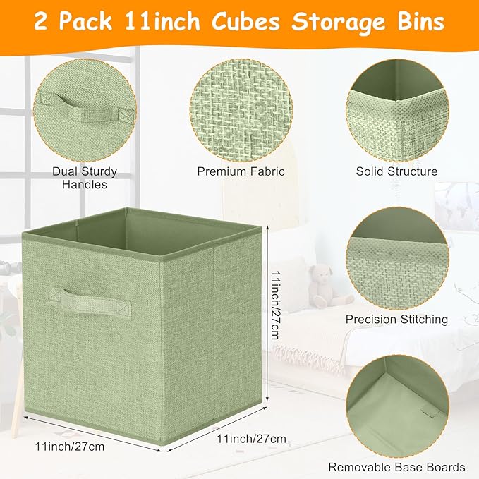 3 Pack Large Storage Bins Set 23" Toy Chest Storage with Lids and 11" Cubes Organizer Bins for Kids Bedroom Closet Shelf Organizer for Clothes Blankets Nursery Playroom(Green)
